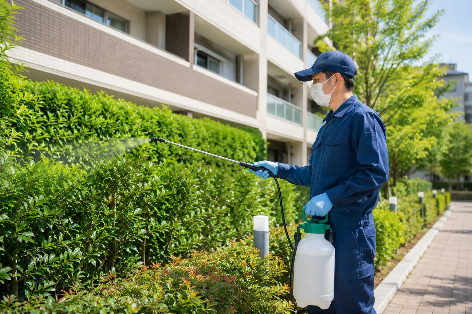マンション植栽への防虫薬剤散布